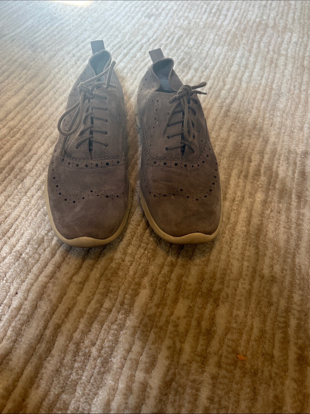 Cole Haan ZeroGrand Women’s Suede Wingtip Lace-Up Shoes in Dark Gray
